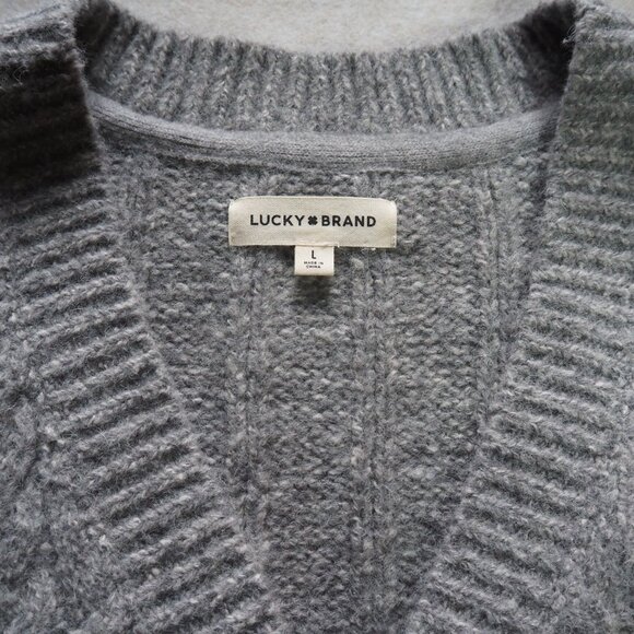 Lucky Brand Women’s L Gray Cable Knit Button Front Cardigan Sweater Cozy Knit - Picture 4 of 8
